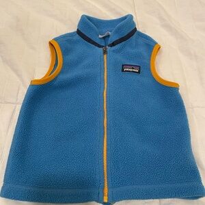 Patagonia Kids Vest in Sky Blue with Mustard Trim